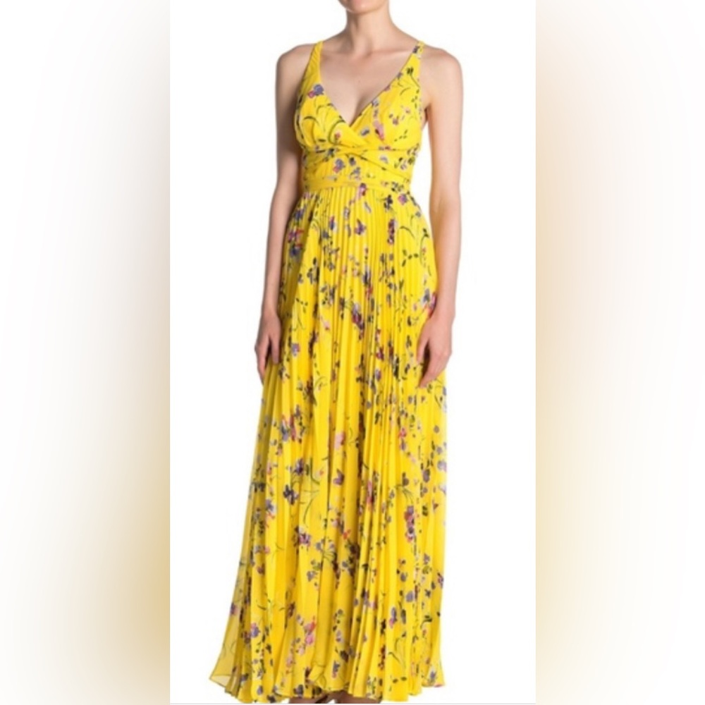 Beautiful long pleated yellow floral dress